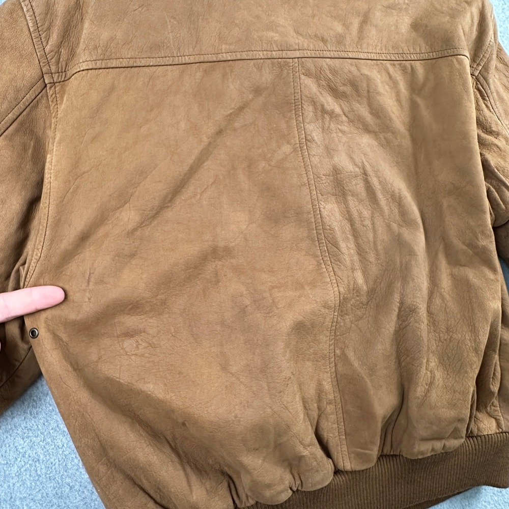Hunt Club Jacket Mens Medium Brown Leather Bomber Suede Full Zip Quilted Lining - Picture 15 of 16